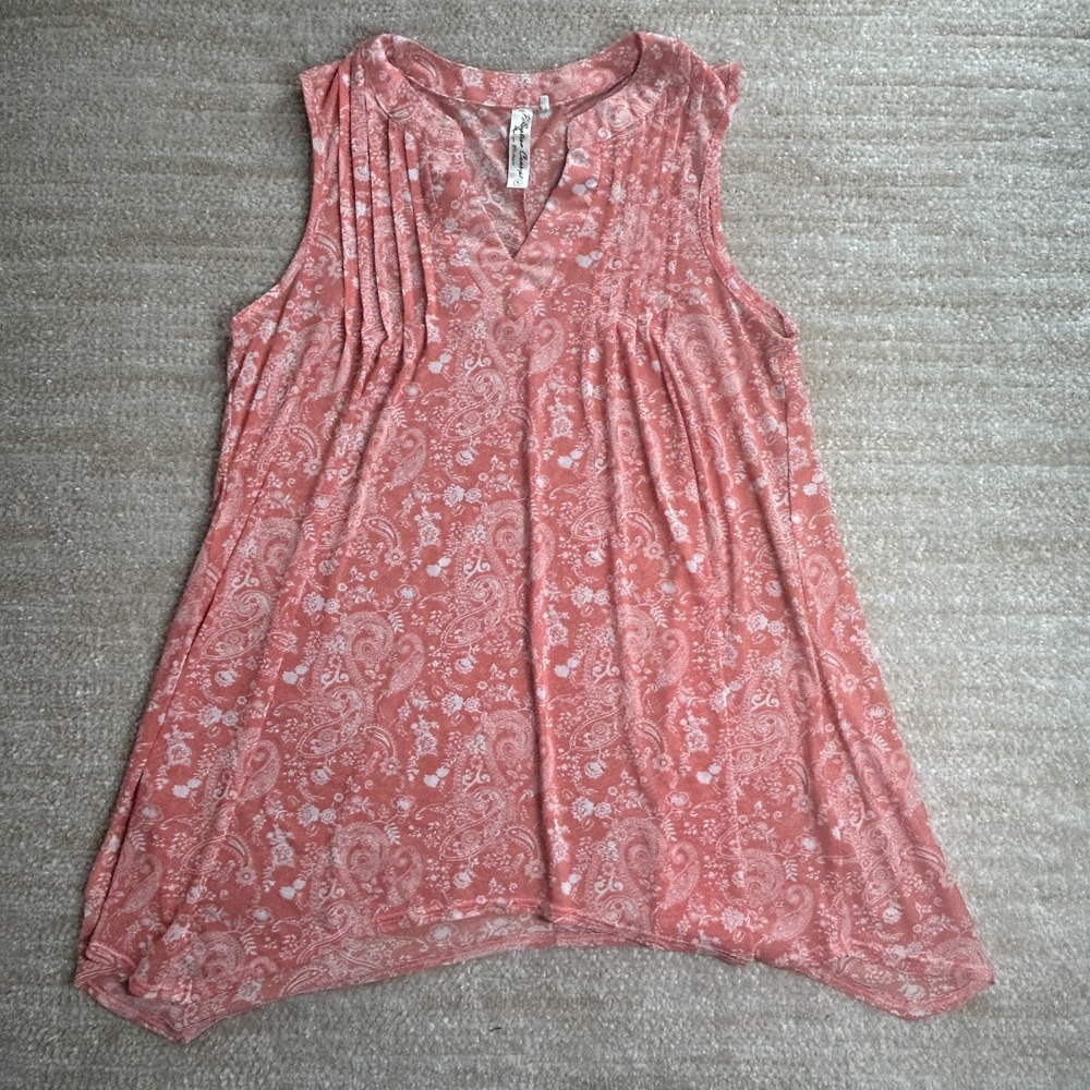 Perception Concept Coral Paisley Sleeveless Sharkbite Tunic Top Small 111406